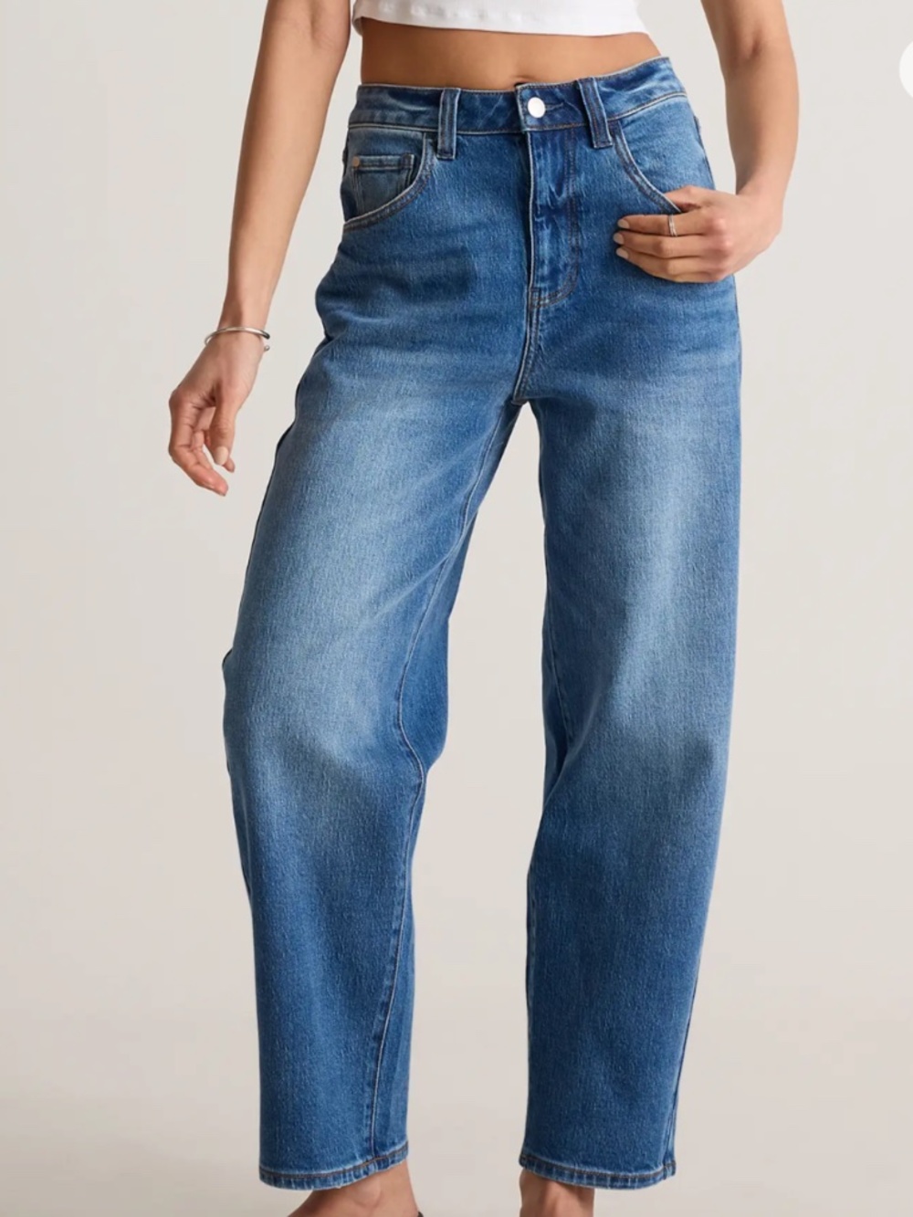 Quince Bella Stretch Barrel Jeans Size 28, Color: Atlantic Blue
